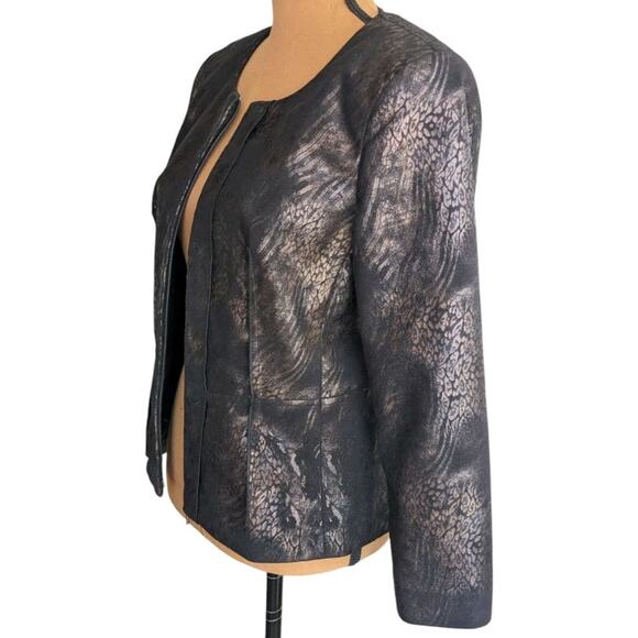 Y2K Metallic Animal Print Blazer 6P Kim Rogers Petites Jacket Faux Suede Zip Up - Picture 14 of 15